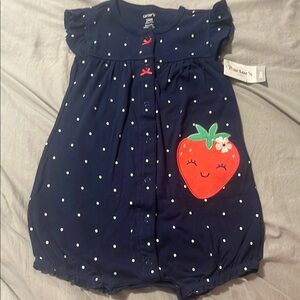Carter's Navy Blue Romper W/ Strawberry Button One Piece NWT 24mos